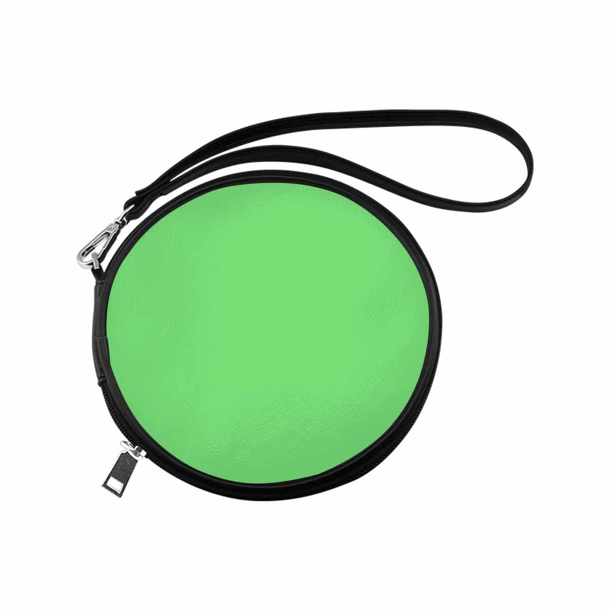 Pastel green womens round handbag made of high-grade PU leather with a wristlet strap, featuring one-side printing.