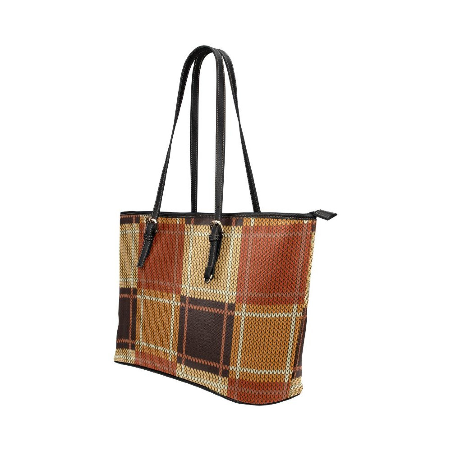 Stylish Women's Shoulder Bag in Brown Checker design with double handles and adjustable straps, showcasing its spacious interior and elegant look.