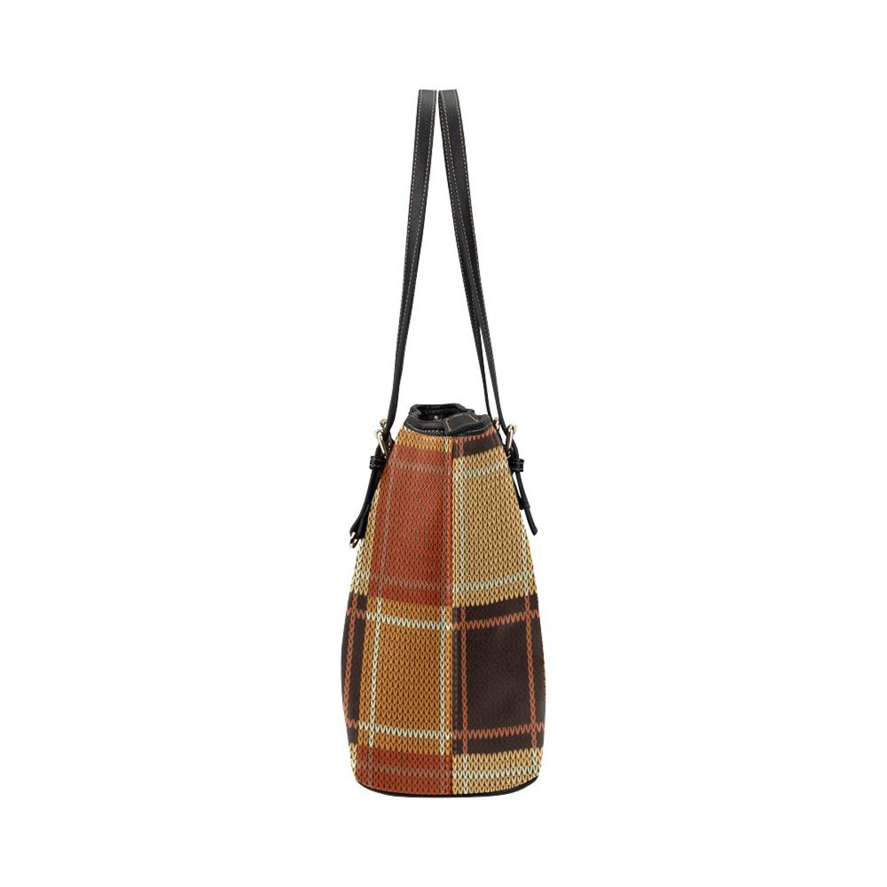 Stylish Women's Shoulder Bag in Brown Checker design with double handles and adjustable straps, showcasing its spacious interior and elegant look.