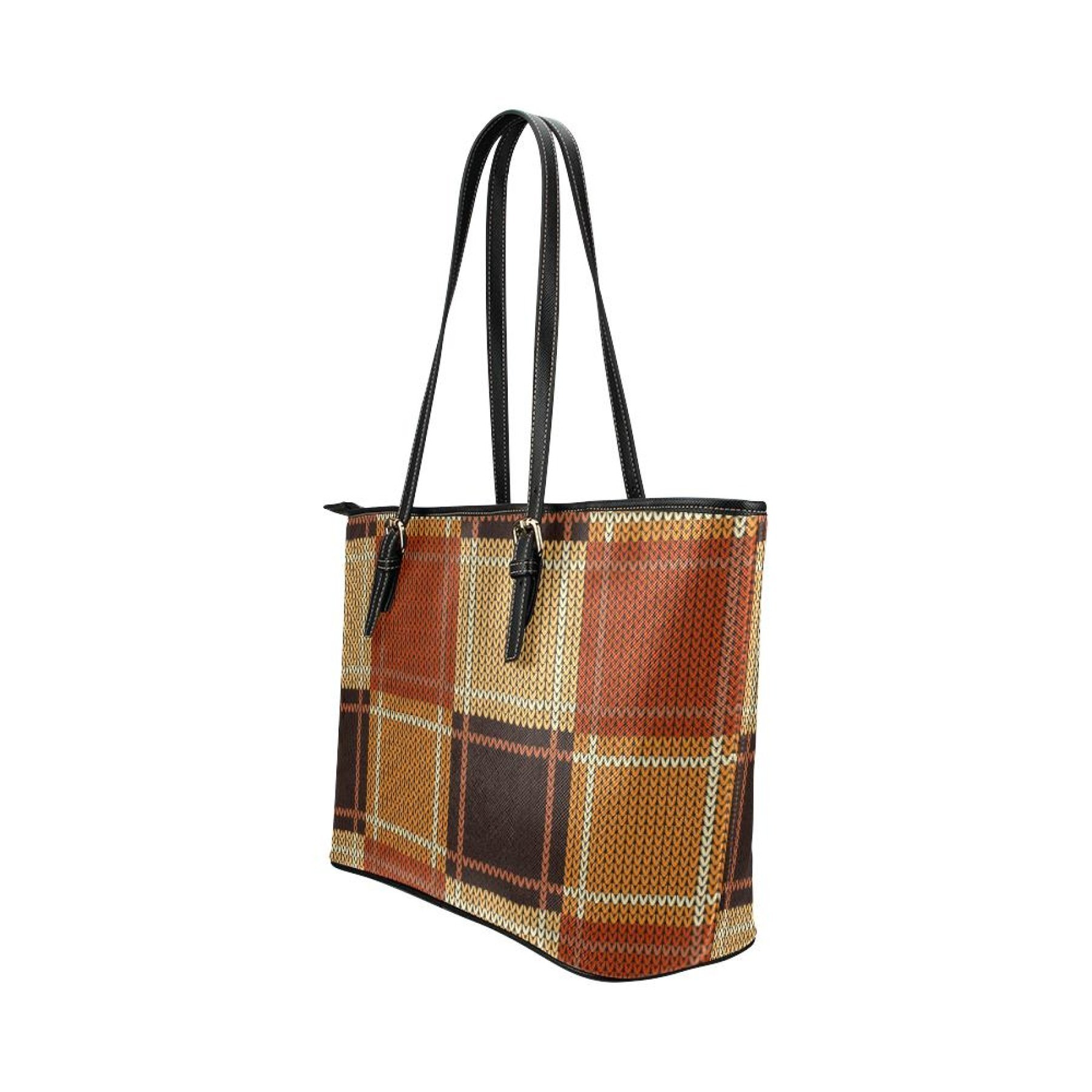 Stylish Women's Shoulder Bag in Brown Checker design with double handles and adjustable straps, showcasing its spacious interior and elegant look.