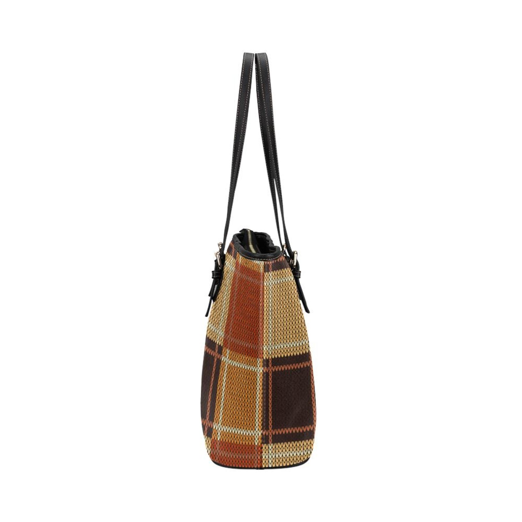 Stylish Women's Shoulder Bag in Brown Checker design with double handles and adjustable straps, showcasing its spacious interior and elegant look.