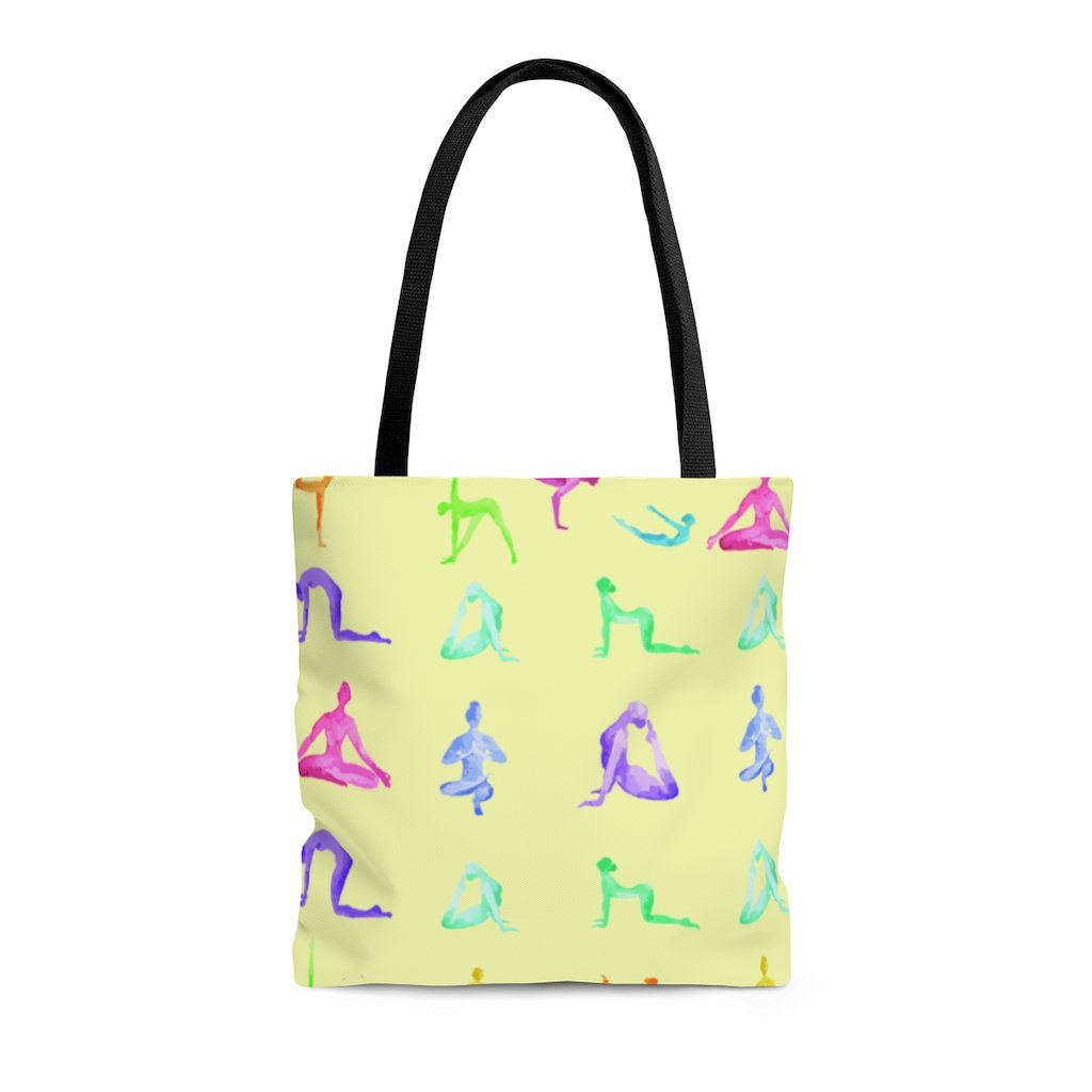 Yoga Sanctuary Everyday Yellow Tote Bag with black handles, spacious design, and vibrant color, perfect for beach or daily use.