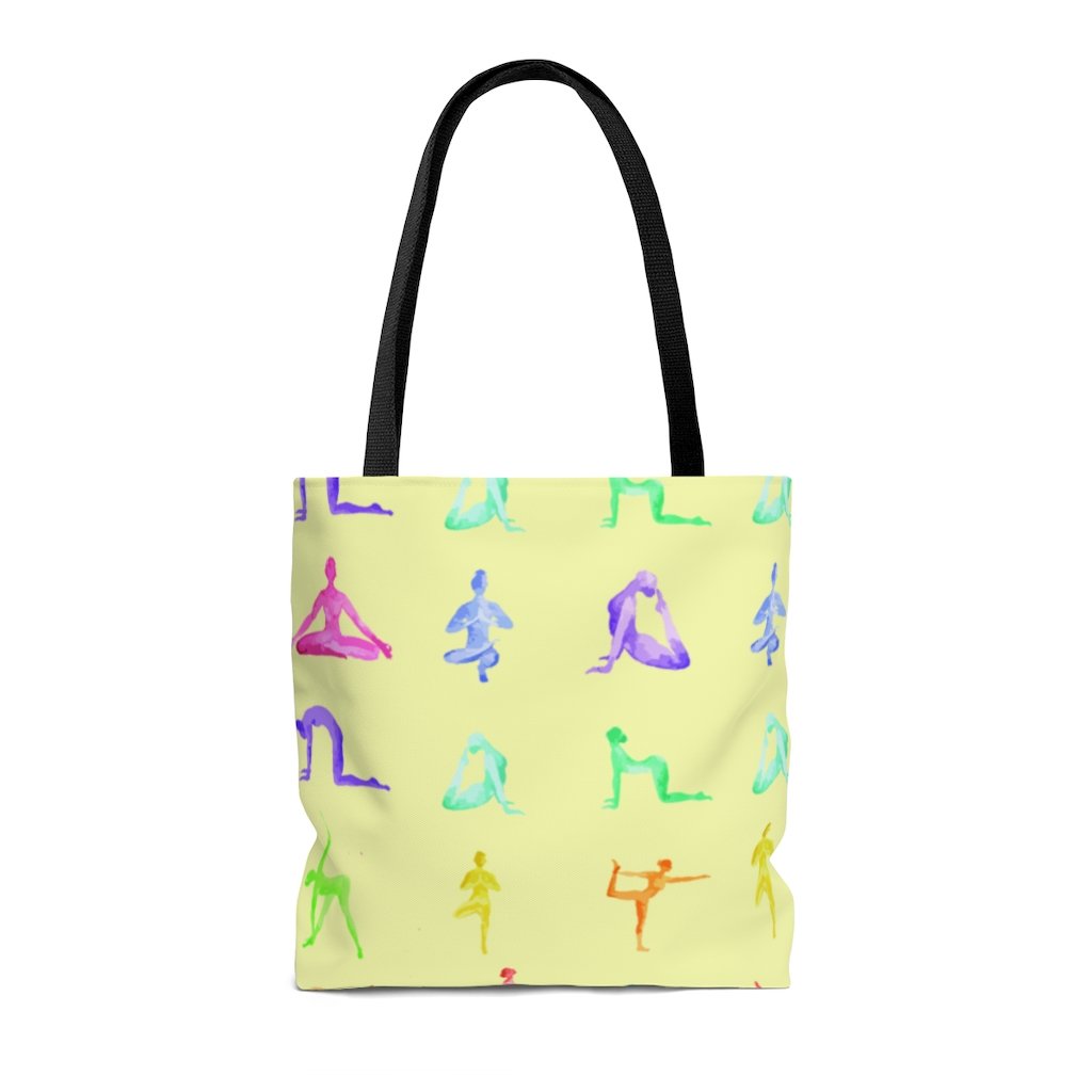 Yoga Sanctuary Everyday Yellow Tote Bag with black handles, spacious design, and vibrant color, perfect for beach or daily use.