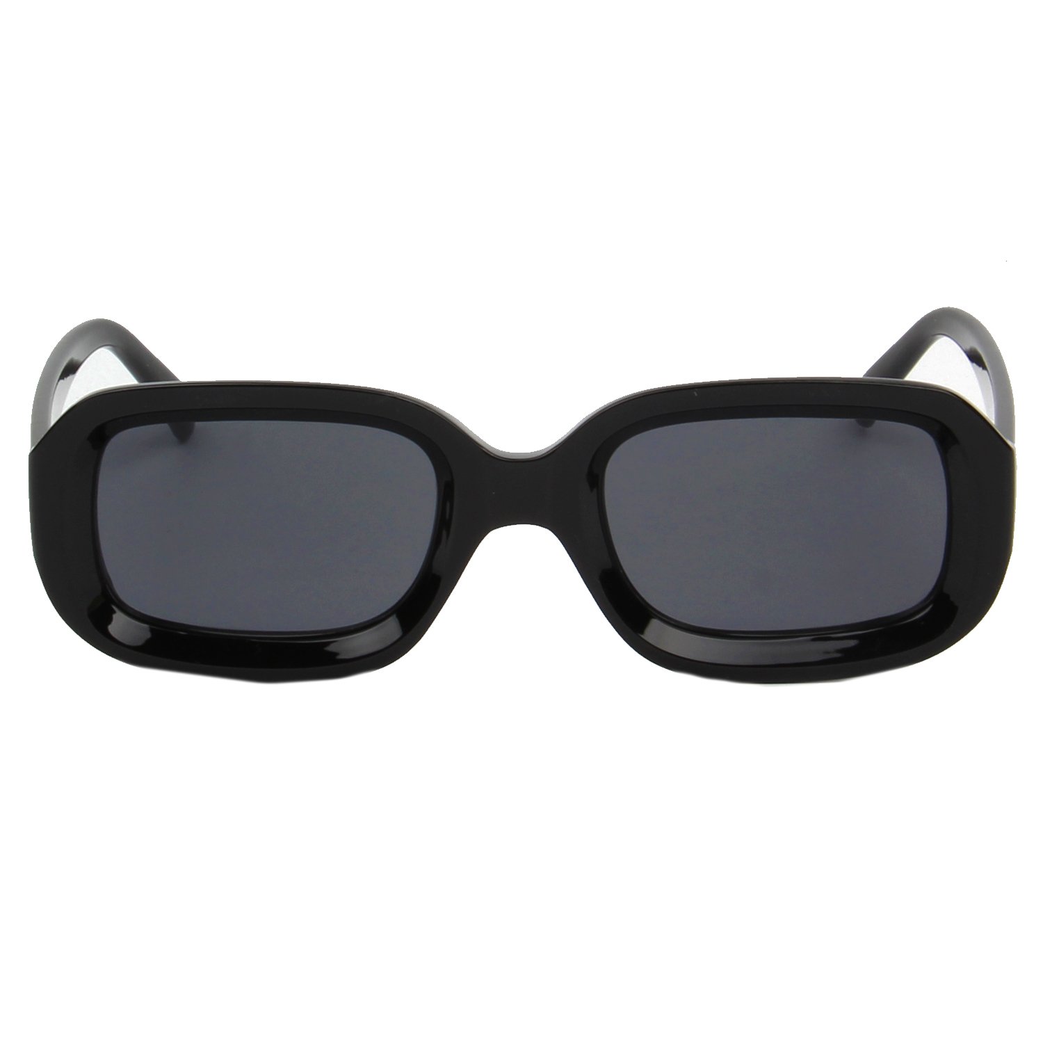 Black rectangular sunglasses with dark lenses.