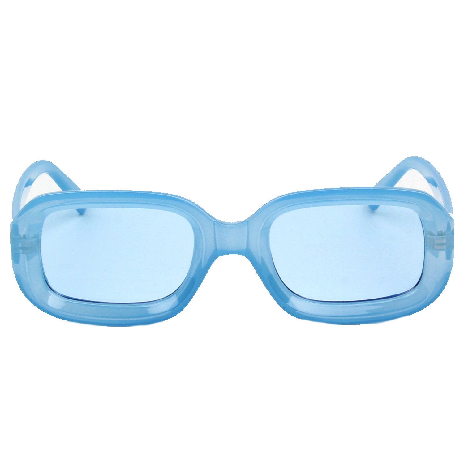 Light blue rectangular sunglasses.