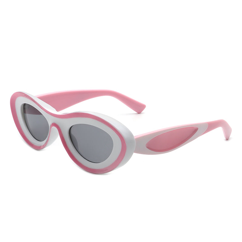 Alba Oval Retro Round Tinted Fashion Sunglasses featuring a cat eye design, lightweight PC frame, and tinted lenses for UV protection.