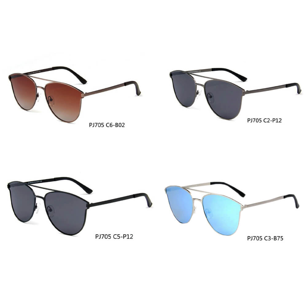 Almonte Women Flat Lens Polarized Round Fashion Sunglasses with a stylish cat eye design and metal frame.