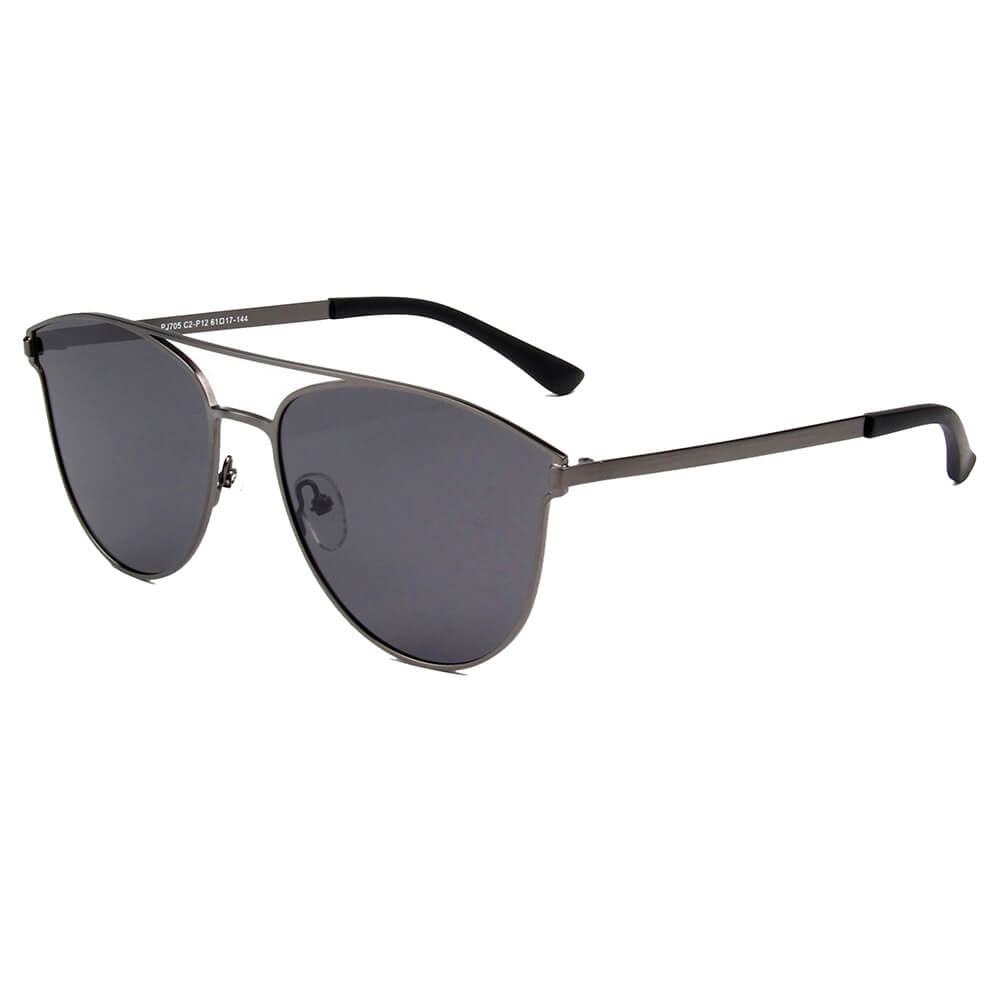 Almonte Women Flat Lens Polarized Round Fashion Sunglasses with a stylish cat eye design and metal frame.