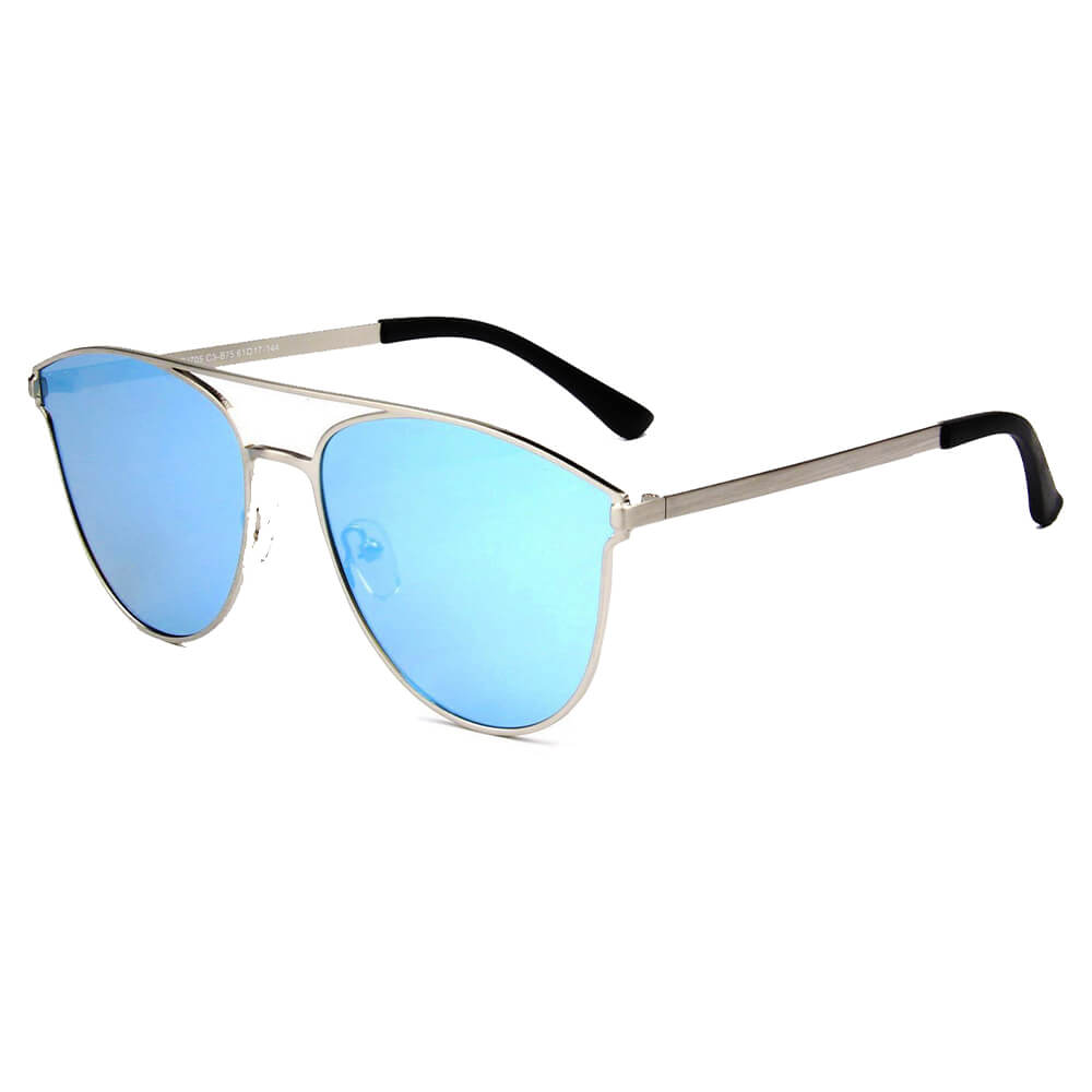 Almonte Women Flat Lens Polarized Round Fashion Sunglasses with a stylish cat eye design and metal frame.