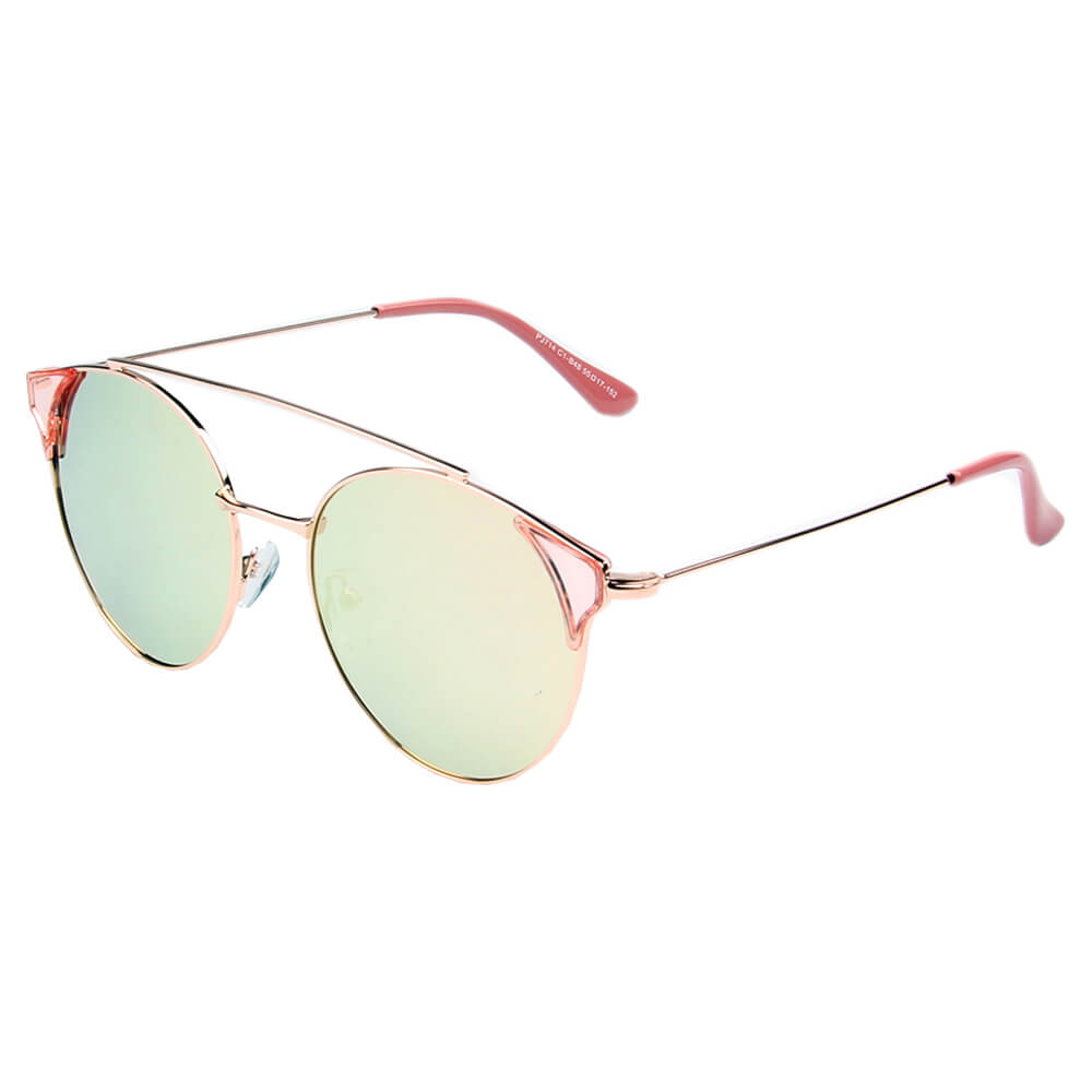 Antequera Women's Round Polarized Cat Eye Sunglasses with Brow Bar, featuring a stylish horn rimmed design and polarized lenses.