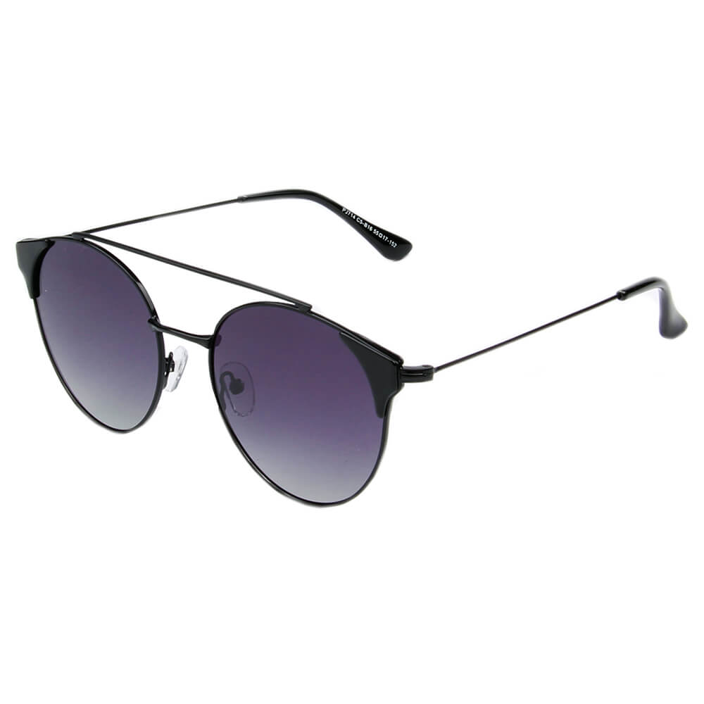 Antequera Women's Round Polarized Cat Eye Sunglasses with Brow Bar, featuring a stylish horn rimmed design and polarized lenses.