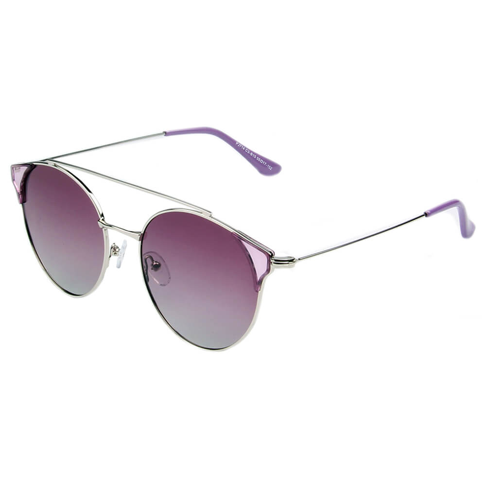 Antequera Women's Round Polarized Cat Eye Sunglasses with Brow Bar, featuring a stylish horn rimmed design and polarized lenses.