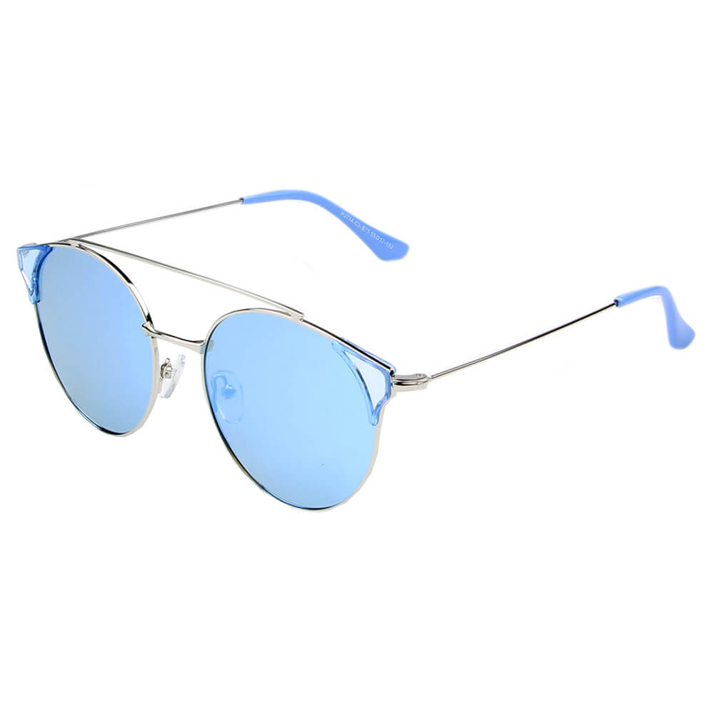 Antequera Women's Round Polarized Cat Eye Sunglasses with Brow Bar, featuring a stylish horn rimmed design and polarized lenses.