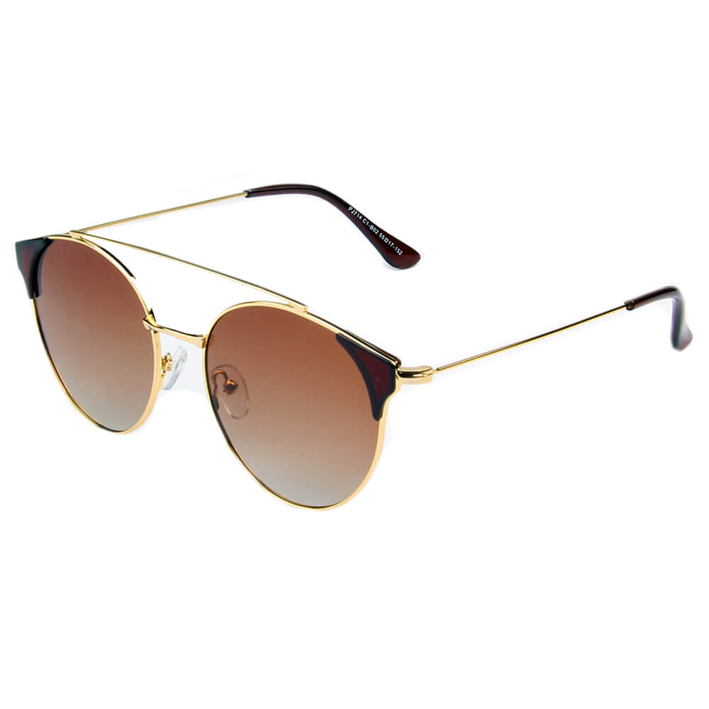 Antequera Women's Round Polarized Cat Eye Sunglasses with Brow Bar, featuring a stylish horn rimmed design and polarized lenses.