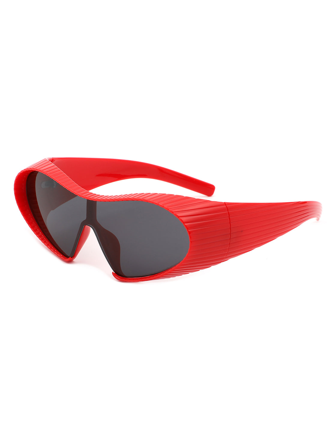 Ascary Oversized Winged Bar Shield Sunglasses with stylish wraparound design and polycarbonate lenses, offering UV protection.