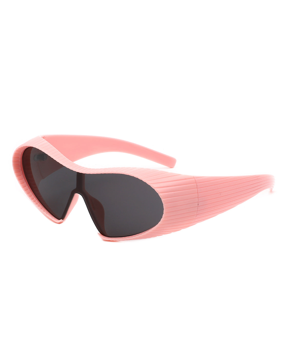 Ascary Oversized Winged Bar Shield Sunglasses with stylish wraparound design and polycarbonate lenses, offering UV protection.