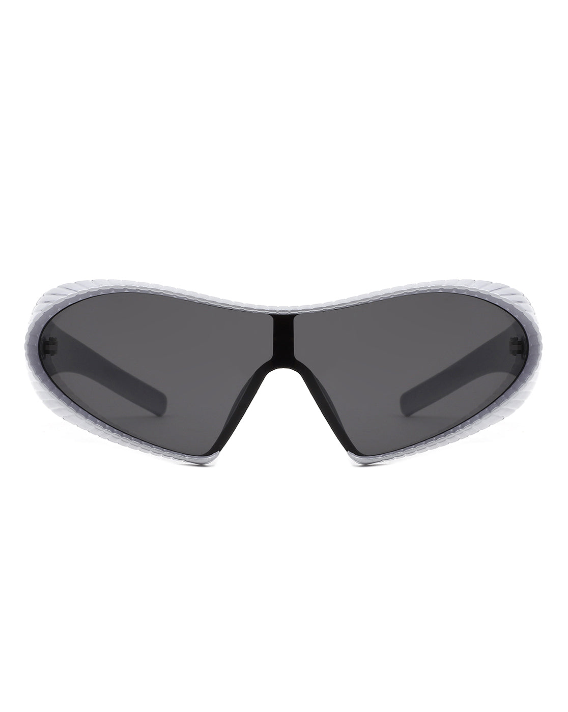 Ascary Oversized Winged Bar Shield Sunglasses with stylish wraparound design and polycarbonate lenses, offering UV protection.