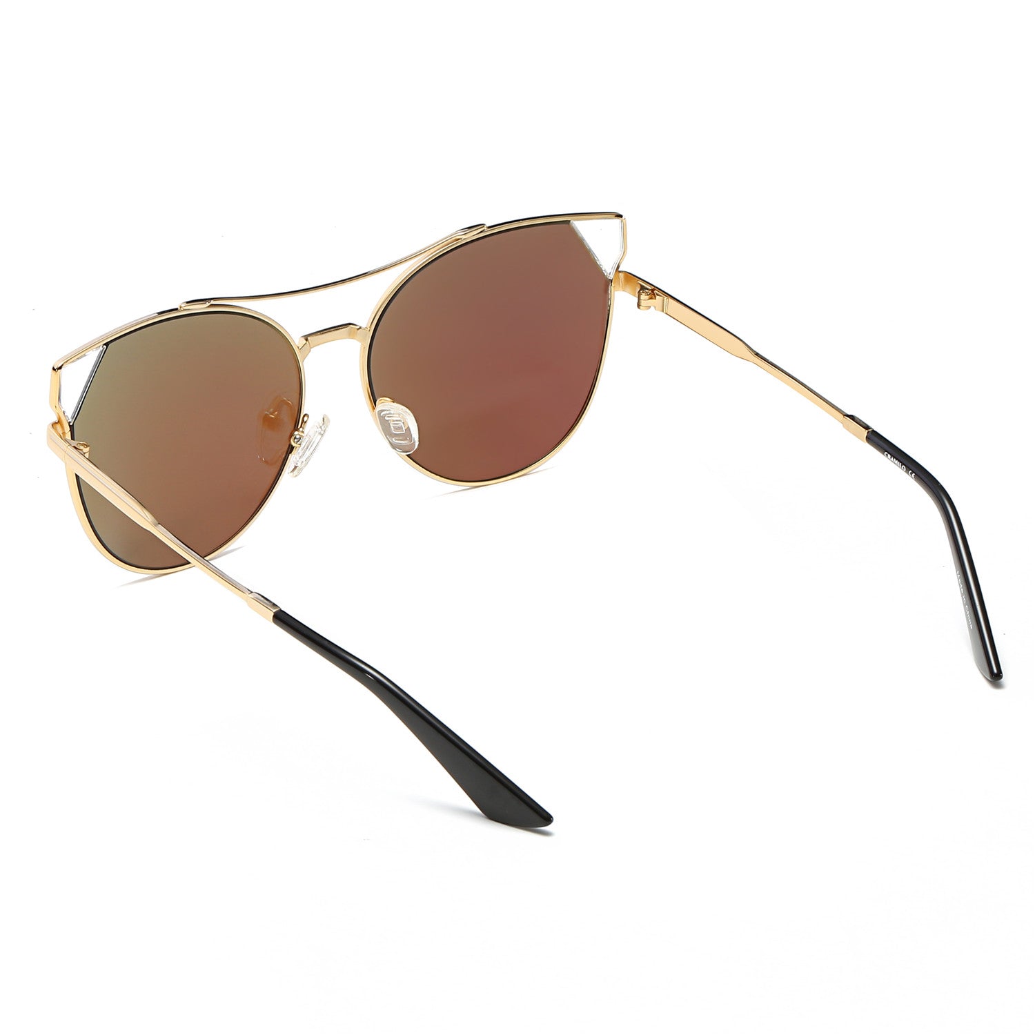 Aspen Women Trendy Cat Eye Sunglasses with mirrored lenses and metal frame, showcasing a stylish design suitable for all face shapes.