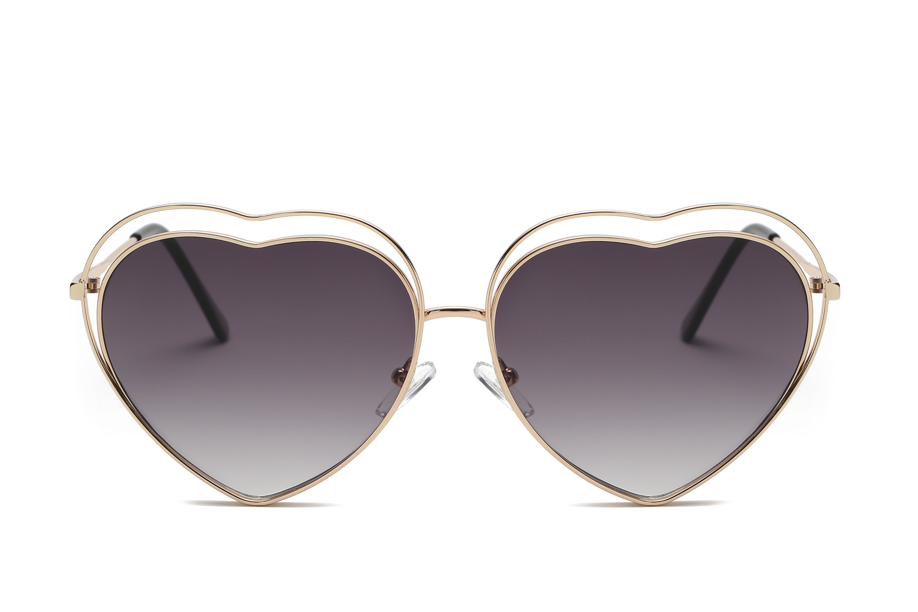 A pair of stylish Astrid heart-shaped sunglasses with mirrored lenses, featuring a metal frame designed for women, offering UV protection.