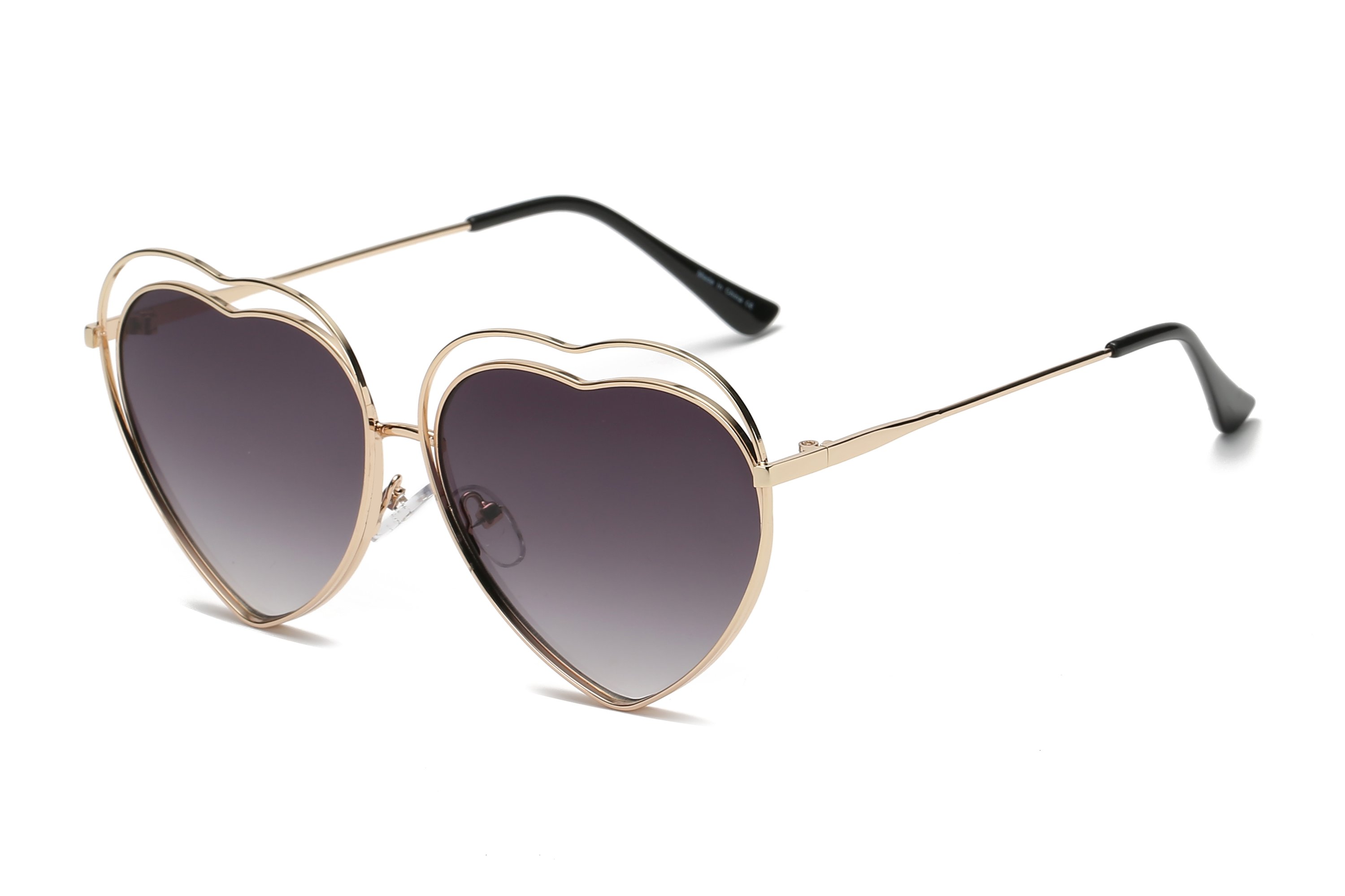 A pair of stylish Astrid heart-shaped sunglasses with mirrored lenses, featuring a metal frame designed for women, offering UV protection.