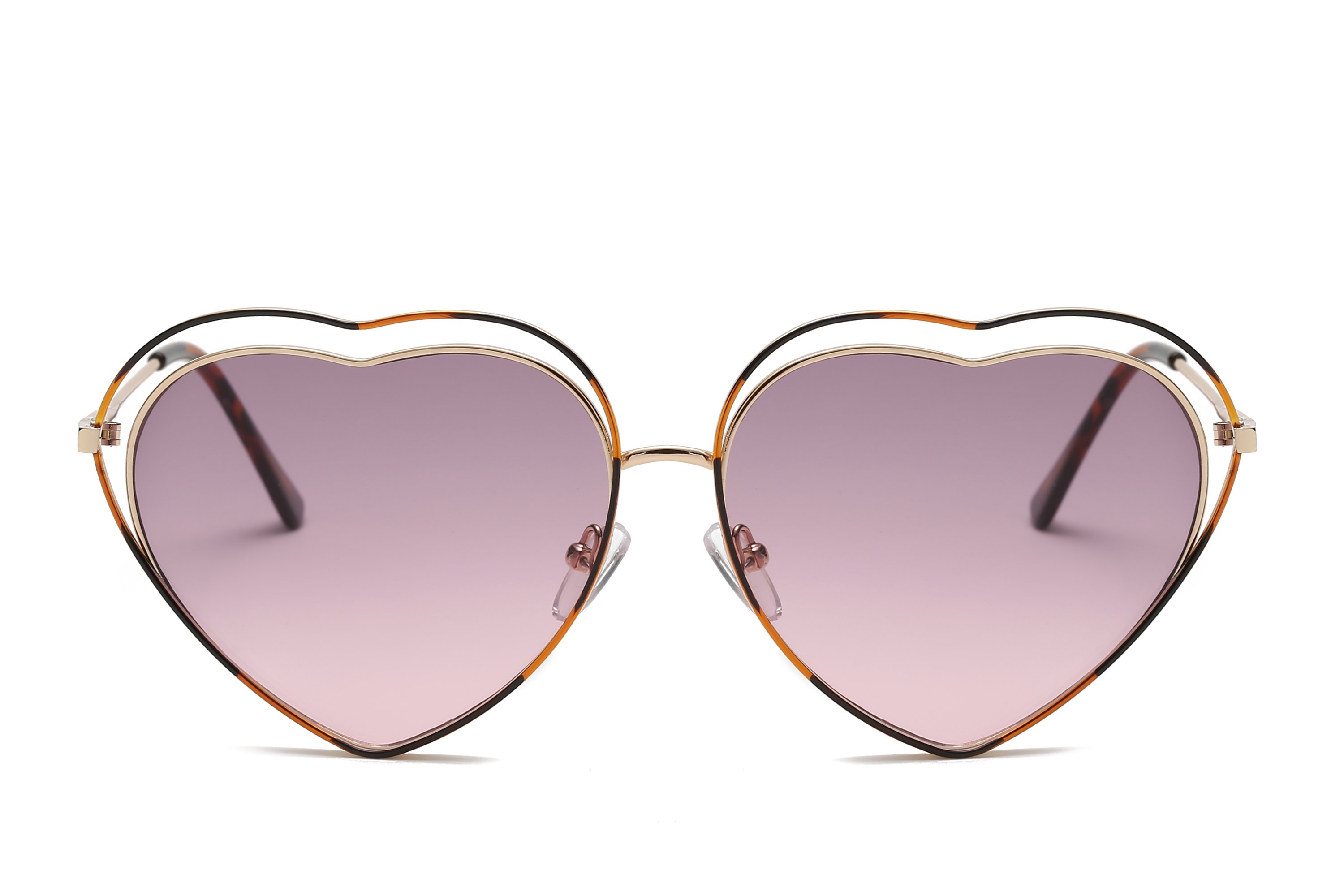 A pair of stylish Astrid heart-shaped sunglasses with mirrored lenses, featuring a metal frame designed for women, offering UV protection.