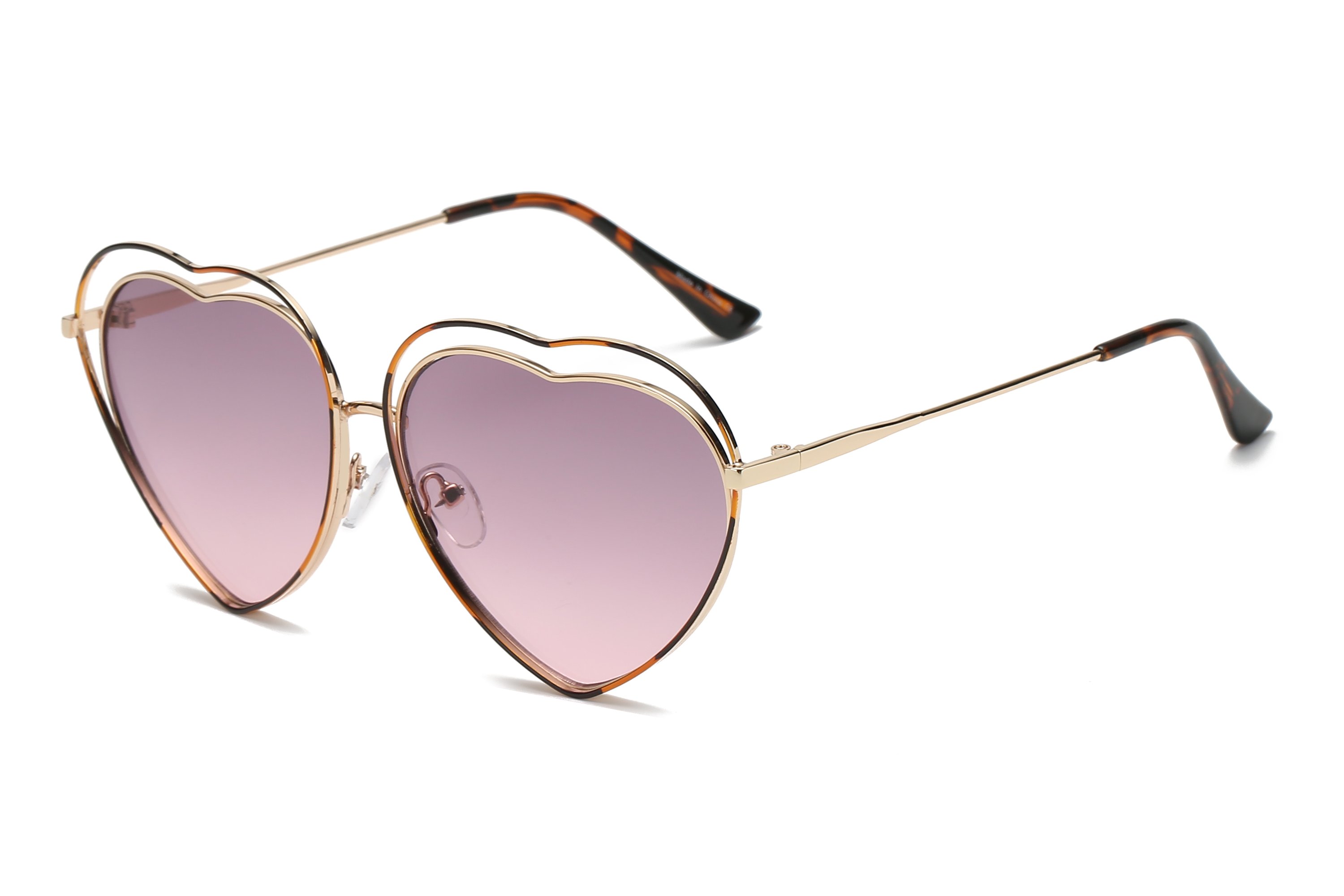 A pair of stylish Astrid heart-shaped sunglasses with mirrored lenses, featuring a metal frame designed for women, offering UV protection.