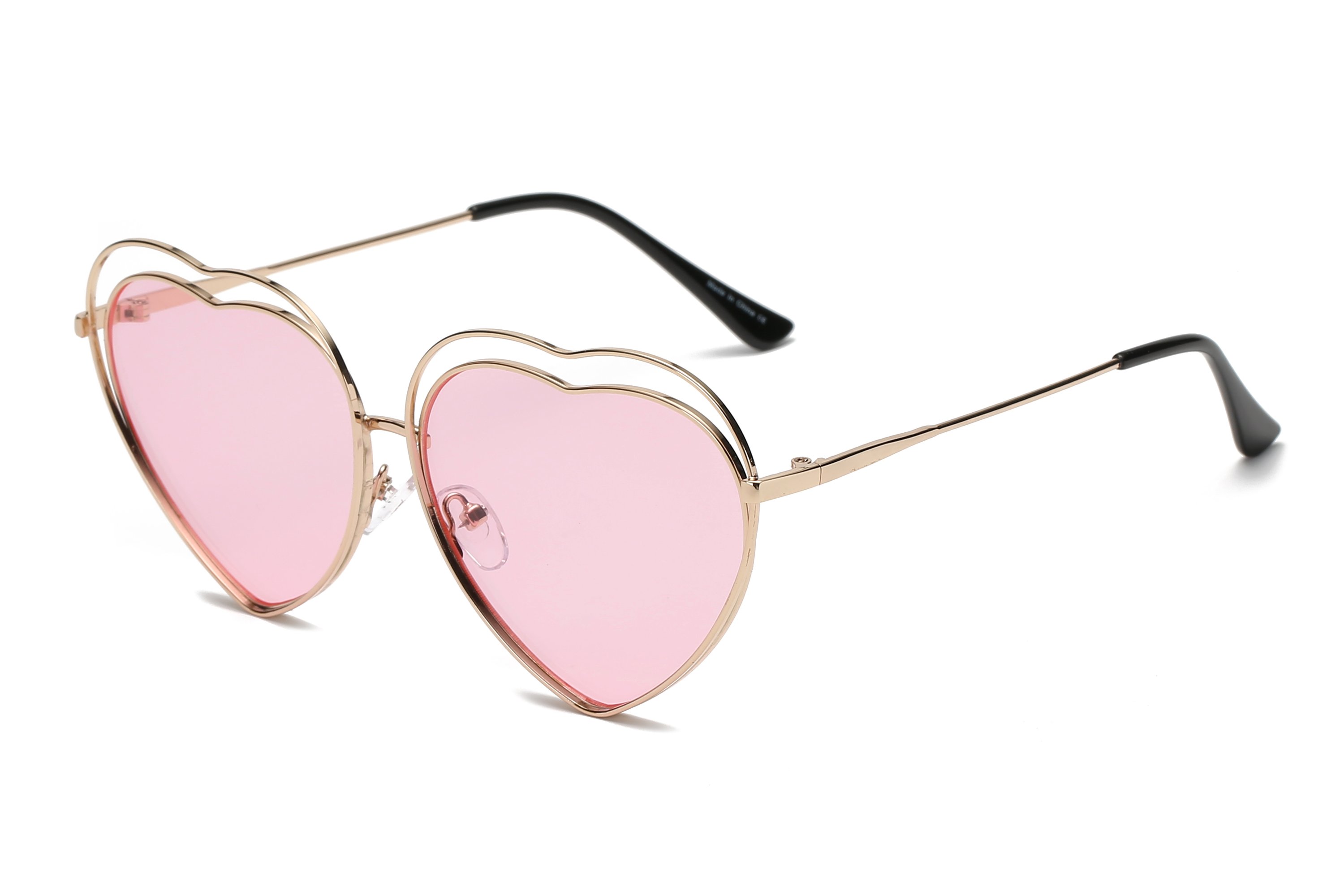 A pair of stylish Astrid heart-shaped sunglasses with mirrored lenses, featuring a metal frame designed for women, offering UV protection.