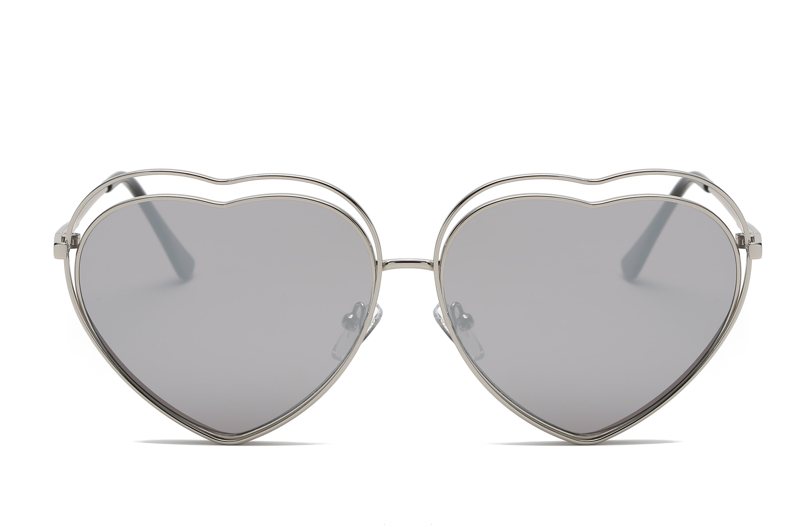 A pair of stylish Astrid heart-shaped sunglasses with mirrored lenses, featuring a metal frame designed for women, offering UV protection.