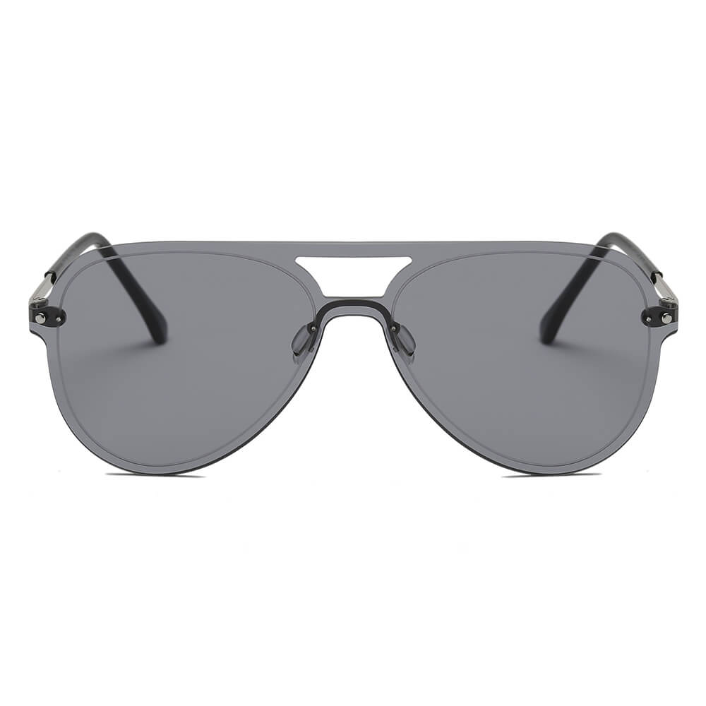 BELFAST Unisex Flat Single Lens Aviator Fashion Sunglasses with rimless design and precision etching, suitable for men and women.