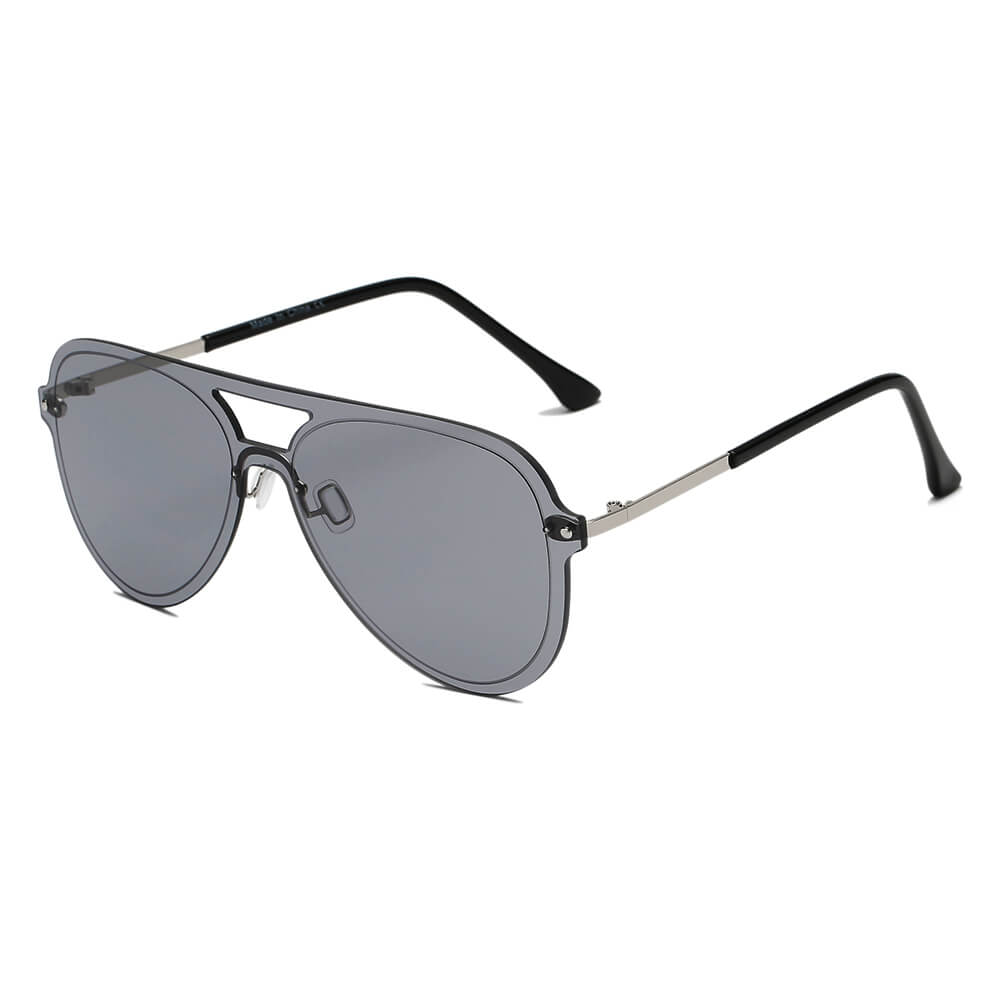 BELFAST Unisex Flat Single Lens Aviator Fashion Sunglasses with rimless design and precision etching, suitable for men and women.