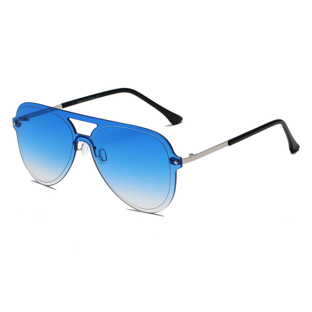 BELFAST Unisex Flat Single Lens Aviator Fashion Sunglasses with rimless design and precision etching, suitable for men and women.