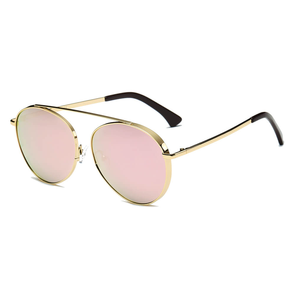 Bethel Retro Mirrored Lens Teardrop Aviator Sunglasses with sleek metal frames and colorful mirrored lenses, perfect for outdoor events.