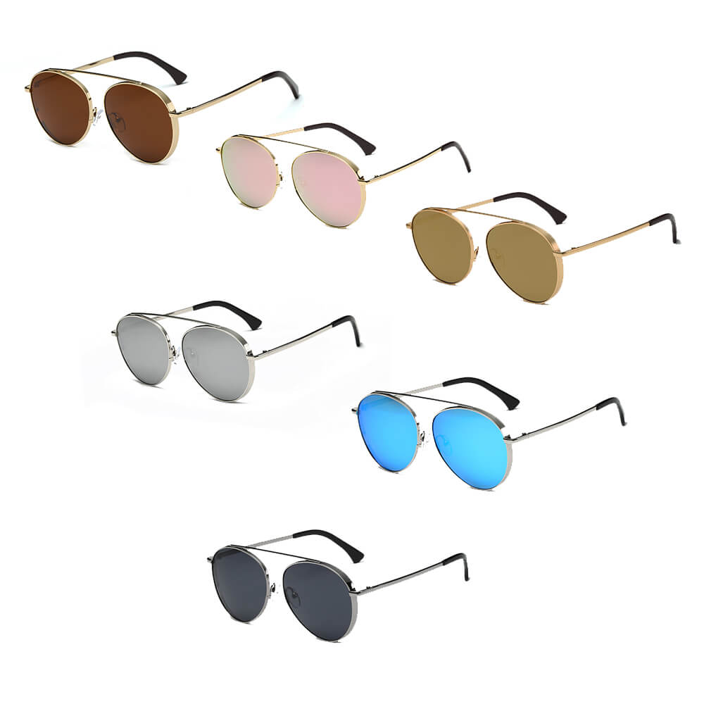 Bethel Retro Mirrored Lens Teardrop Aviator Sunglasses with sleek metal frames and colorful mirrored lenses, perfect for outdoor events.