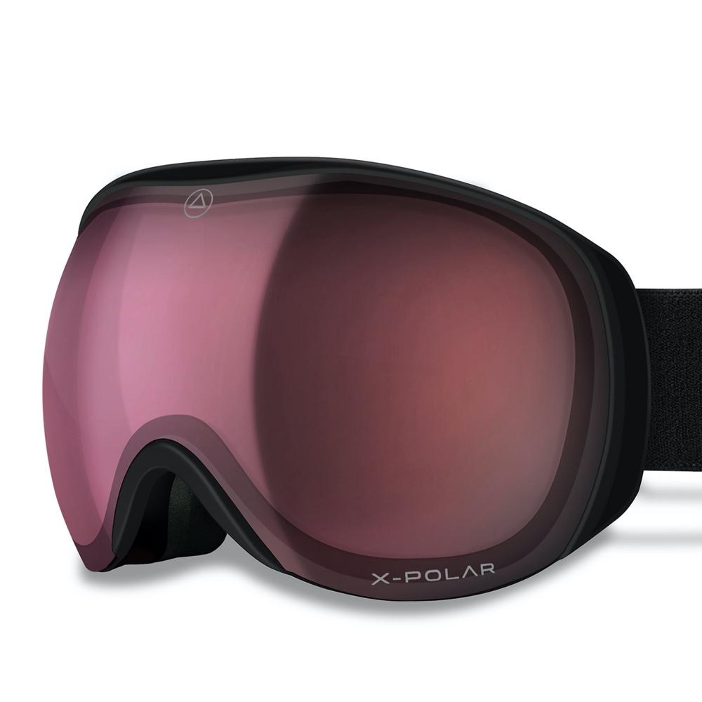 Blizzard Black / Cherry ski goggles featuring advanced X-POLAR lens technology for enhanced visibility in adverse weather conditions.