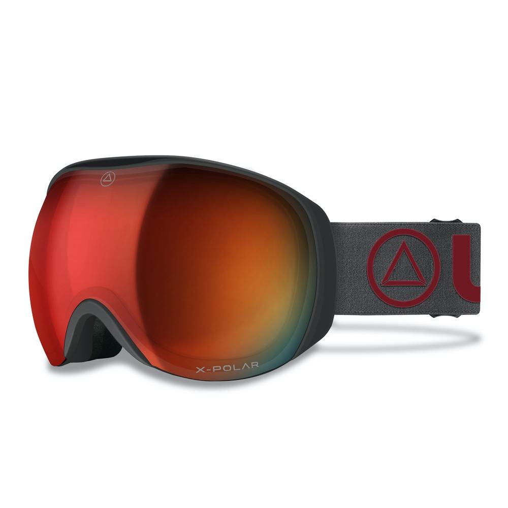 Blizzard Grey/Red ski goggles featuring X-POLAR lens technology and a lightweight frame, ideal for skiing and snowboarding.