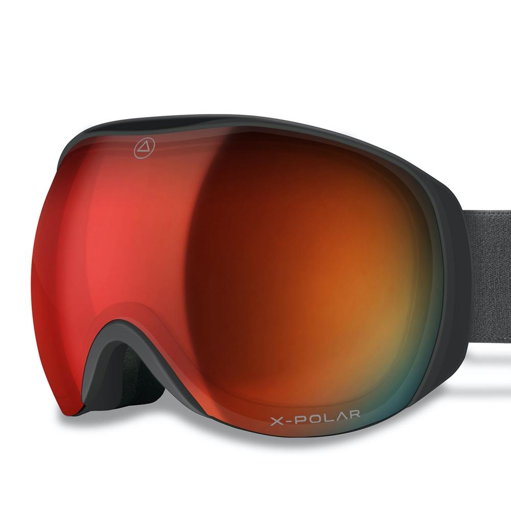 Blizzard Grey/Red ski goggles featuring X-POLAR lens technology and a lightweight frame, ideal for skiing and snowboarding.