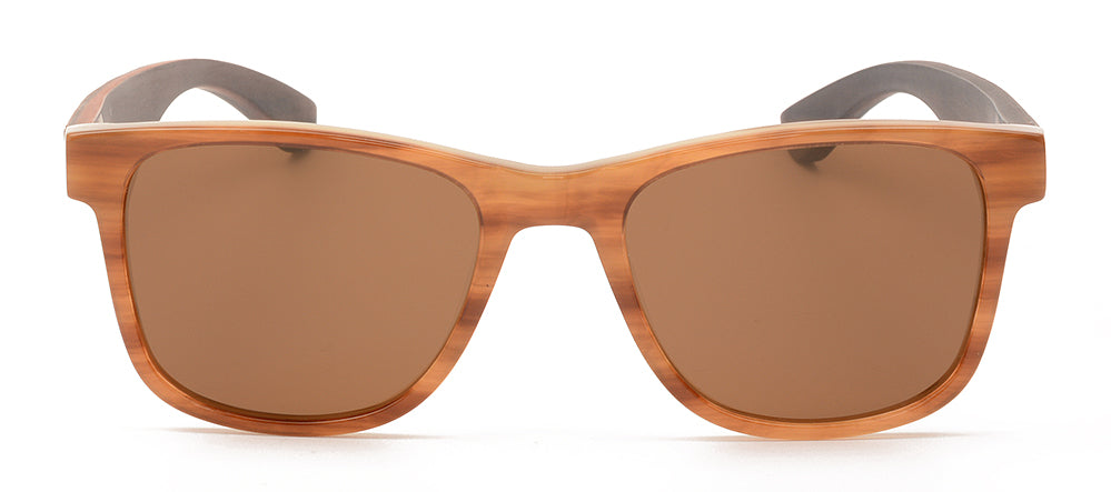 Charlie Acetate & Wood Sunglasses featuring a classic design with brown, tortoise, and transparent grey frames and natural wood arms.