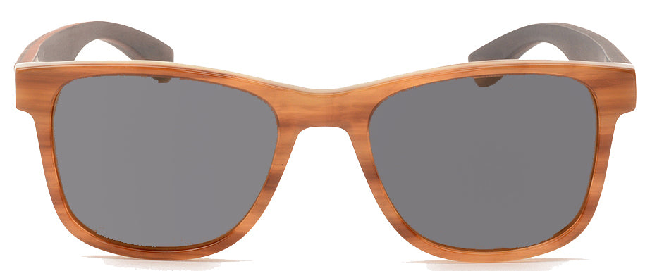 Charlie Acetate & Wood Sunglasses featuring a classic design with brown, tortoise, and transparent grey frames and natural wood arms.