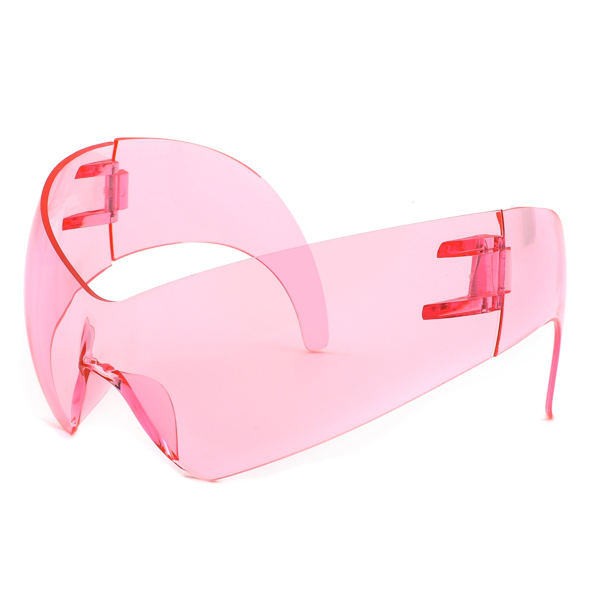 Cramilo Modern Rimless Oversized Color Pop Sunglasses with vibrant colors and stylish design, perfect for sun protection.