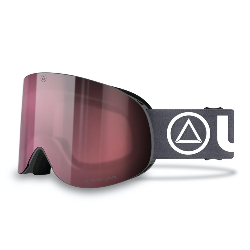 Cornice Grey / Cherry ski goggles featuring advanced X-POLAR lens technology for enhanced visibility in adverse weather conditions.