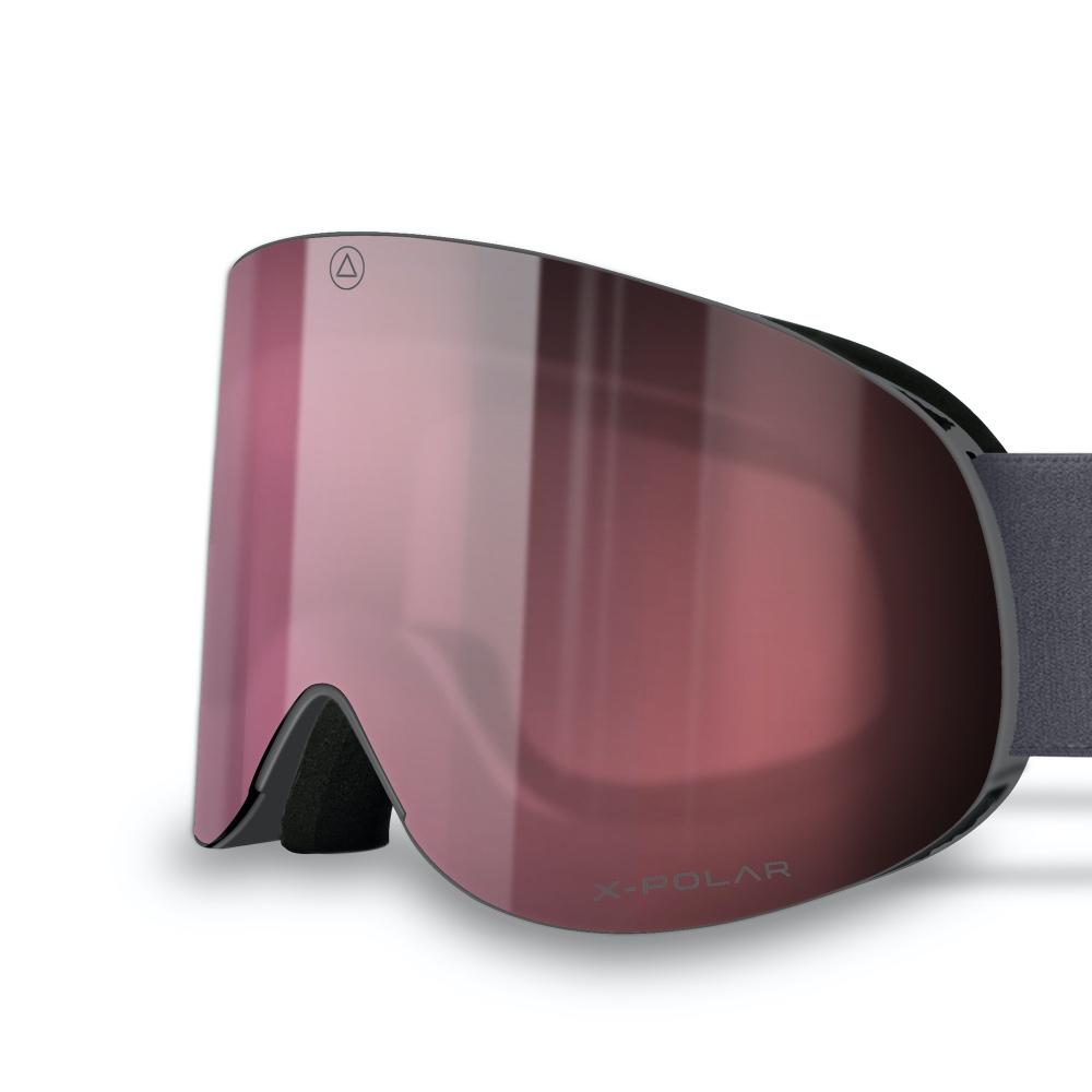 Cornice Grey / Cherry ski goggles featuring advanced X-POLAR lens technology for enhanced visibility in adverse weather conditions.