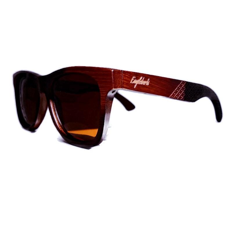 Engleberts Crimson Wooden Sunglasses with tea-colored polarized lenses, showcasing handcrafted wooden frame and stylish design.