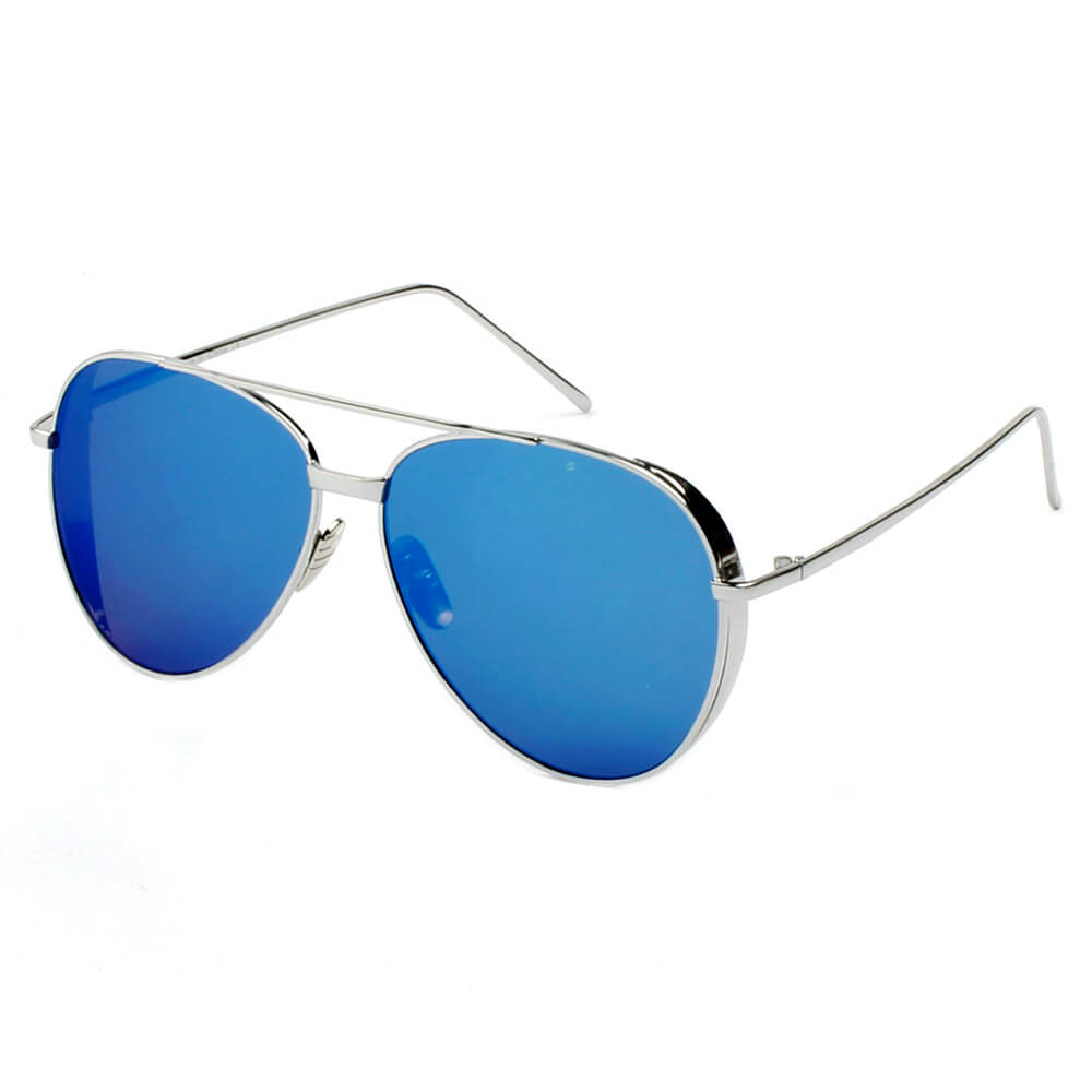 DELAN Premium Mirrored Lens Oversize Aviator Sunglasses with thick rims and lustrous metal frame, showcasing colorful mirrored lenses.