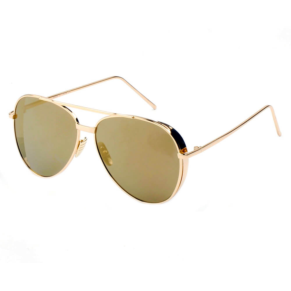 DELAN Premium Mirrored Lens Oversize Aviator Sunglasses with thick rims and lustrous metal frame, showcasing colorful mirrored lenses.