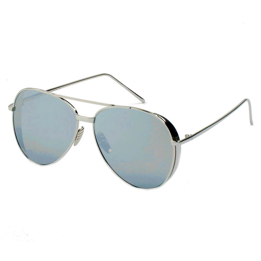 DELAN Premium Mirrored Lens Oversize Aviator Sunglasses with thick rims and lustrous metal frame, showcasing colorful mirrored lenses.