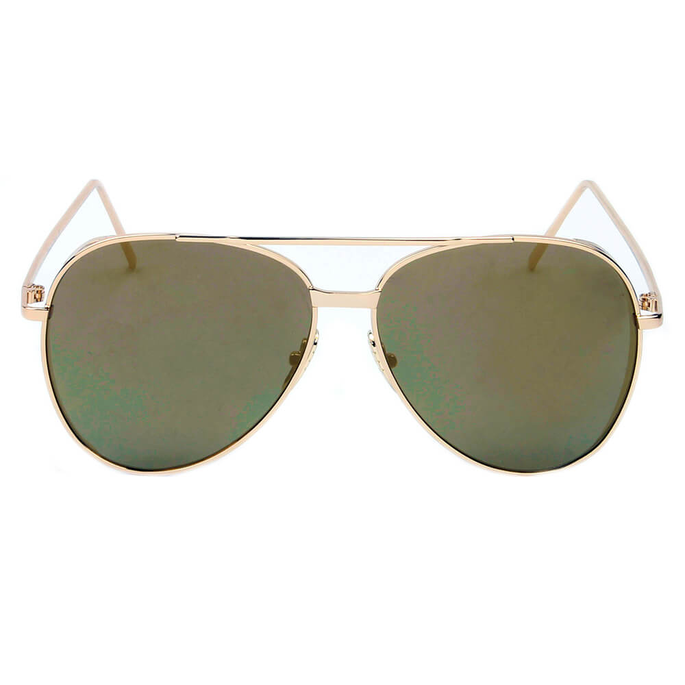 DELAN Premium Mirrored Lens Oversize Aviator Sunglasses with thick rims and lustrous metal frame, showcasing colorful mirrored lenses.