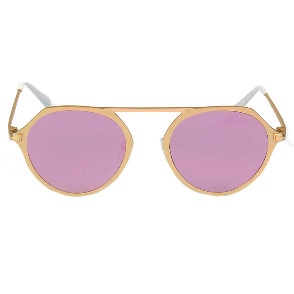 DRESDEN Modern Flat Top Slender Round Sunglasses with mirrored lenses and ultra-slim frame, perfect for stylish sun protection.