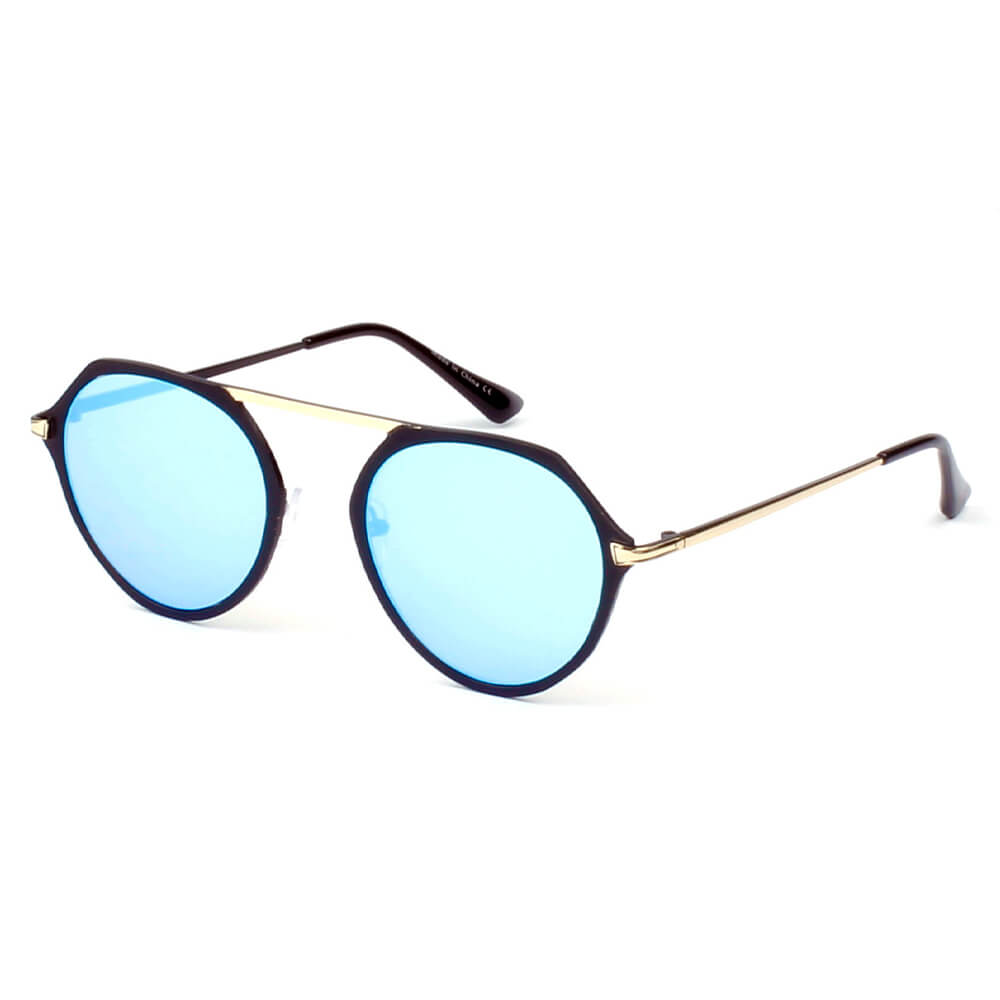 DRESDEN Modern Flat Top Slender Round Sunglasses with mirrored lenses and ultra-slim frame, perfect for stylish sun protection.