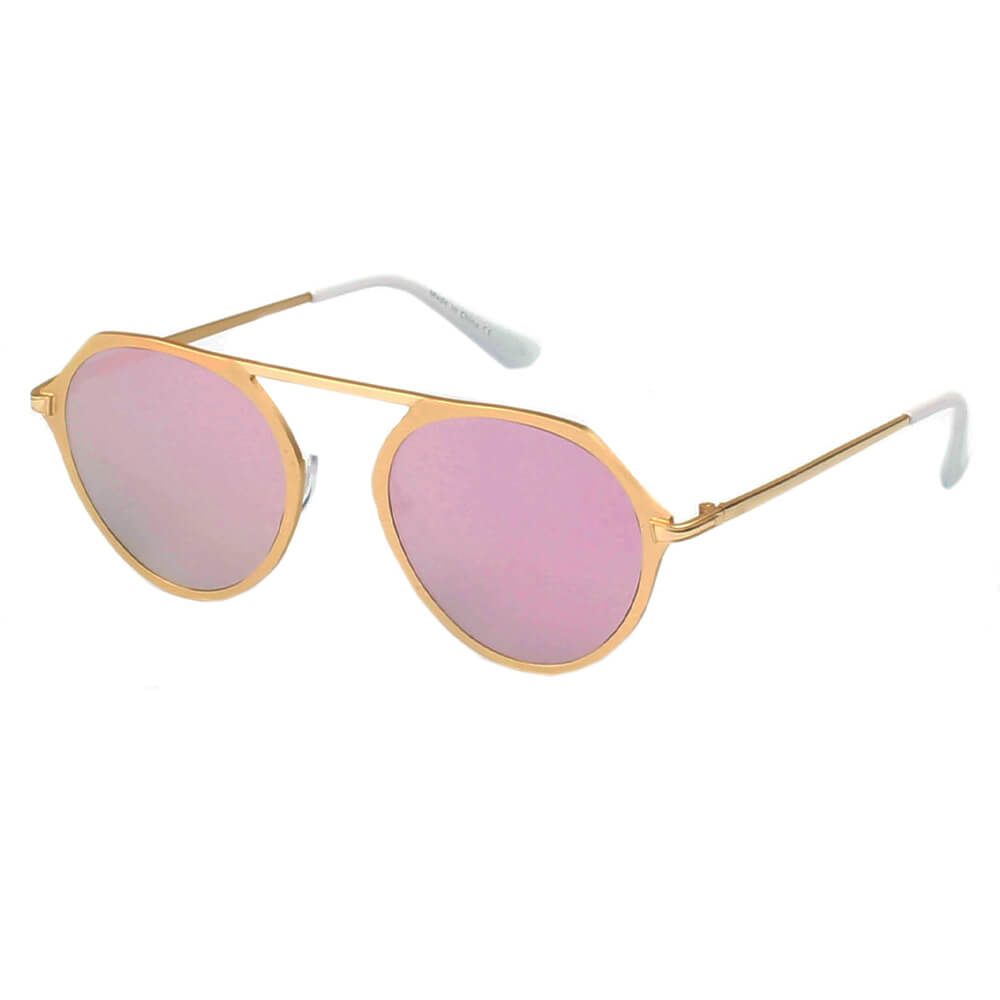 DRESDEN Modern Flat Top Slender Round Sunglasses with mirrored lenses and ultra-slim frame, perfect for stylish sun protection.