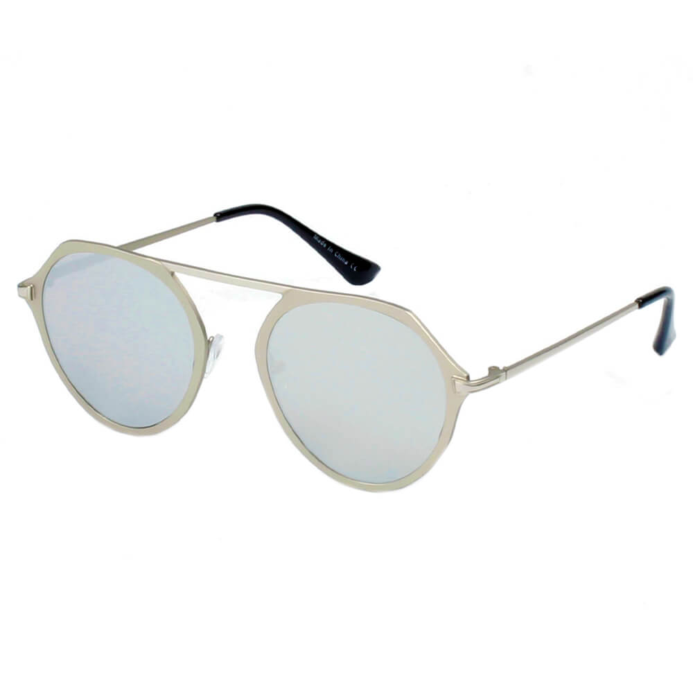 DRESDEN Modern Flat Top Slender Round Sunglasses with mirrored lenses and ultra-slim frame, perfect for stylish sun protection.